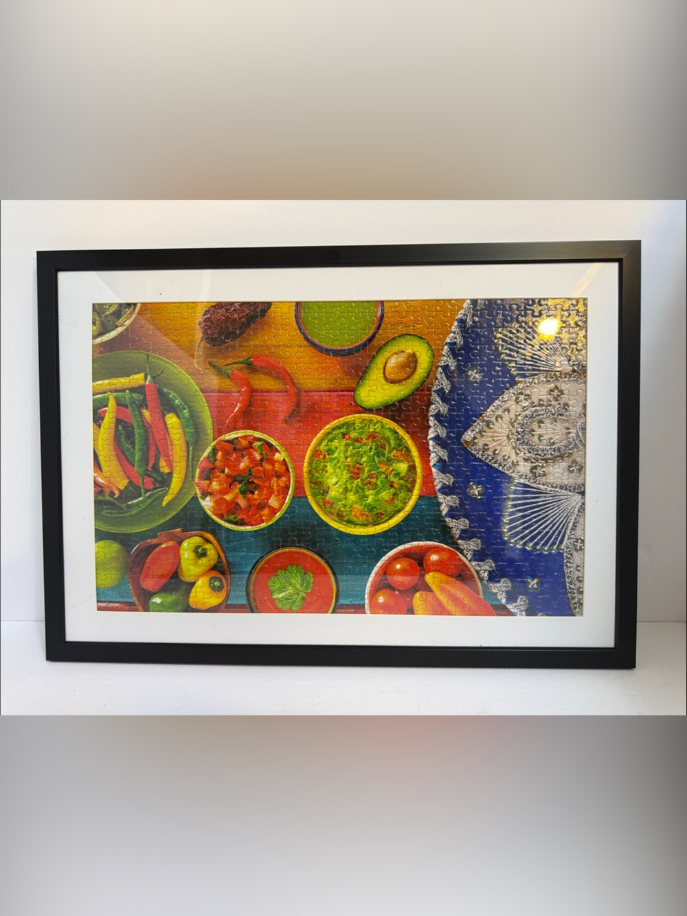 Framed Puzzle Colorful Fiesta Salsa Art Print - Green & Red Home Wall Art